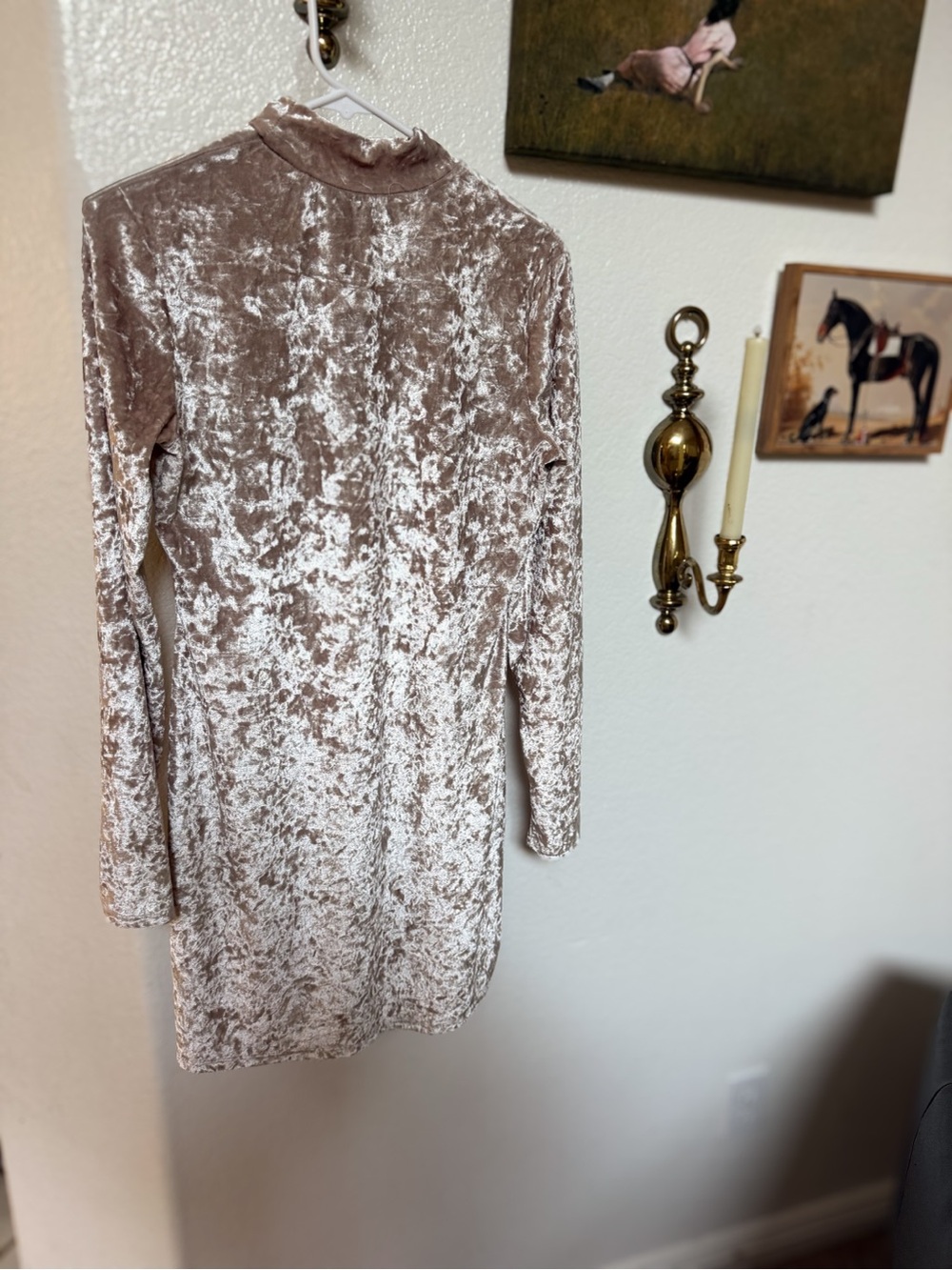Kimchi Blue Crushed Velvet Long Sleeve Dress in Blush Taupe